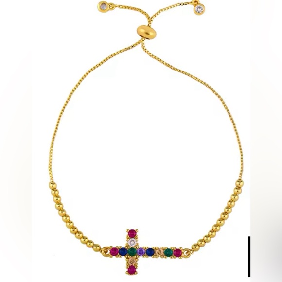 Rainbow Cross 24k gold plated bracelet - Picture 1 of 7